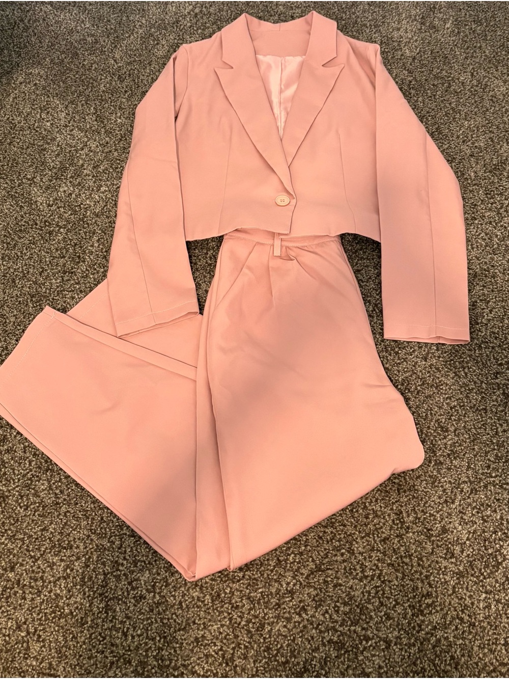 SHEIN Blush Pink Cropped Blazer & High-Waist Trousers Set